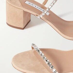 AQUAZZURA midnight 50 crystal-embellished suede mules